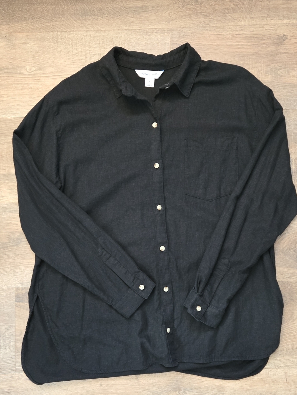 Old Navy Linen Boyfriend Shirt Women's Black Medium